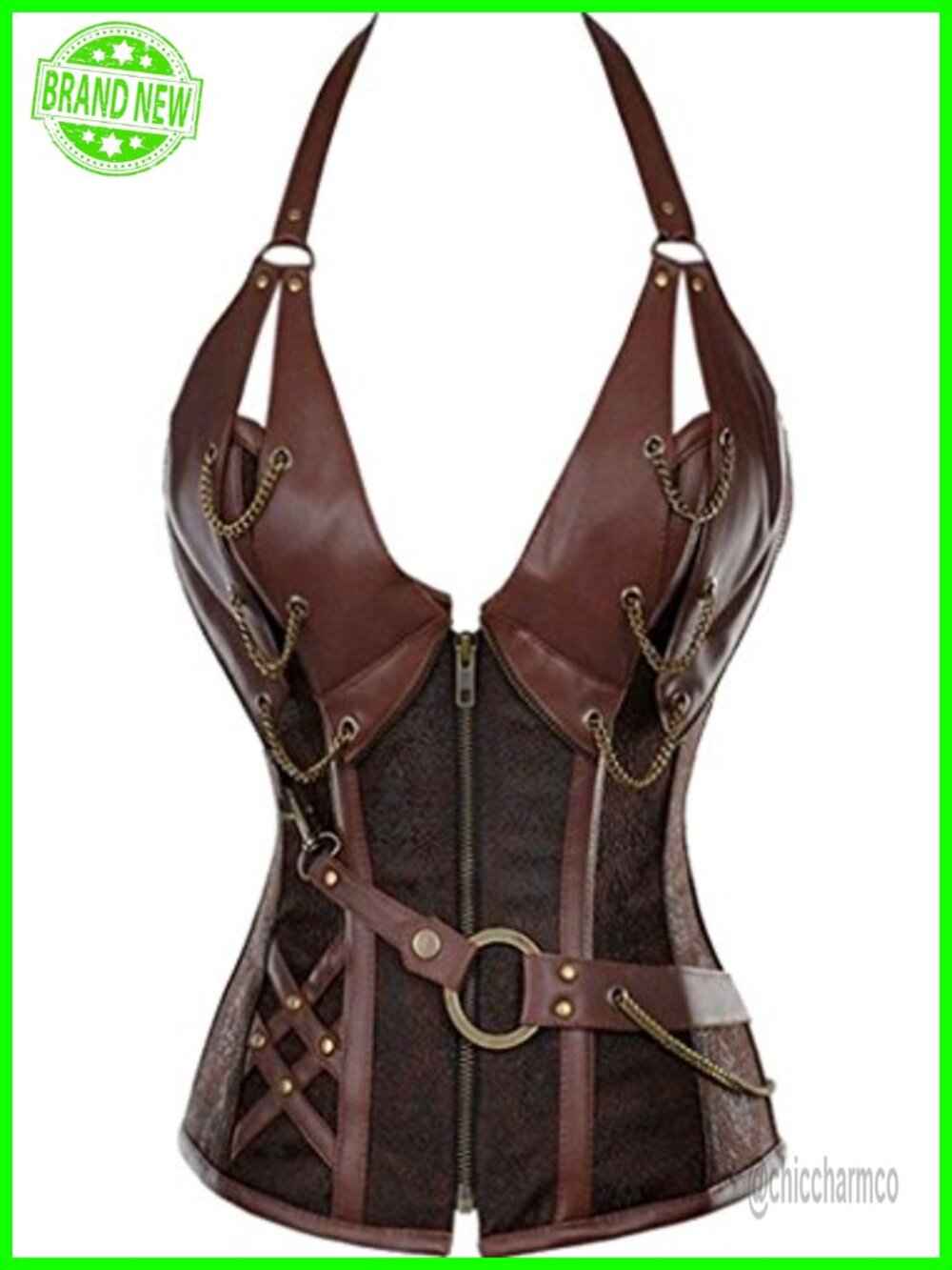 Faux Leather Steel Boned Retro Goth Steampunk Corset Halter Waist Training